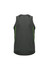 A men's singlet in dark grey with green accents, featuring a logo on the back.