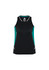 A black singlet with teal accents, featuring a logo on the front. Suitable for women's activewear.