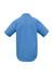 A blue short sleeve button-up shirt with a micro check pattern and a back view, featuring a collar and short sleeves.