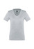 A grey women's short sleeve tee with a V-neck design. It features branding on the inside label.