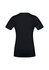 A black women's short sleeve tee featuring a fitted silhouette and a logo on the back.