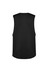 A black sleeveless tee with a rounded hem and a simple design. It features a logo on the back.