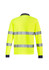 A bright yellow unisex polo shirt with silver reflective tape, featuring long sleeves and a navy collar.