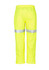 Bright yellow work pants with reflective tape, featuring an elastic waistband and a straight leg cut. Ideal for visibility.