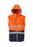 A bright orange and navy unisex softshell jacket with a zip and reflective stripes, featuring a hood.