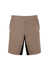 Men’s Streetworx Stretch Short in tan with black accents, featuring side zip pockets and a branded label.