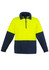 A unisex hi-vis polar fleece pullover featuring a bright yellow upper and navy lower, complete with a half-zip collar.