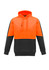 A unisex high visibility pullover hoodie featuring orange and black colours, designed for workwear. It has a logo.