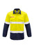 A high visibility shirt with yellow and navy colours, featuring hoop taping and two front pockets. It includes a logo.