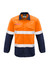 Hi-vis long-sleeve work shirt in orange and navy blue with hoop tape detailing and two front pockets.
