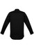 A black long-sleeve shirt featuring a textured back and a collar, designed for workwear. Includes a brand logo.