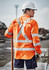 A long sleeve work shirt in high visibility orange with reflective tape, perfect for outdoor work environments.