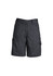 A pair of women's plain black utility shorts with multiple pockets and a button closure. It features a logo.
