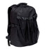 A black backpack featuring a mesh side pocket and a sturdy handle on the top. It includes a logo on the front.