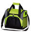 A drink bottle cooler bag in vibrant lime green and black, featuring a zippered main compartment and front pocket.