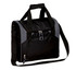 A black and grey cooler bag with handles and a detachable shoulder strap, featuring a front pocket and zippers.
