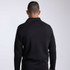 A black men's shirt with a high collar and long sleeves, featuring a logo on the back.