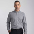 A men's button-up shirt in grey with a subtle check pattern, featuring a collar and fitted design.