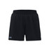 Black sports shorts with an elastic waistband and a logo on the side. Suitable for athletic activities.