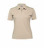 A light beige women's polo shirt with a zippered collar and short sleeves, featuring a logo.