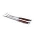 A stainless steel Bordeaux carving set with wooden handles, featuring a carving knife and fork, both elegantly designed.