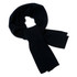 A dark navy Merino scarf with a ribbed texture, featuring a simple design and a logo.