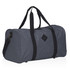 A grey duffle bag featuring sturdy black straps and a logo, designed for versatility and style.