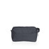 A grey toiletry bag with a front pocket and a handle, featuring a logo.