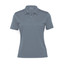 A grey women's polo shirt with a quarter zipper and a logo on the collar.
