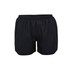 Black women's sports shorts with an elastic waistband and a logo. Perfect for activewear.