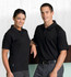 A black Merino short sleeve polo shirt for women, featuring a collar and a logo. Suitable for casual wear.