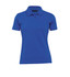A women's polo shirt in royal blue with a classic collar and short sleeves, featuring a logo.