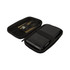 A black wireless charger in a zippered case, featuring compartments for accessories and a mesh pocket.