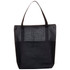 A black tote bag featuring a crosshatch design, with sturdy shoulder straps and a zip closure.