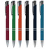 A selection of six metal pens in burgundy, green, orange, black, navy, and teal, each with a silver clip and accents.
