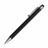 A sleek black stylus pen with a silver tip and clip, featuring a textured grip and a logo.