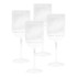 Four clear glass wine glasses with ribbed texture and slender stems.