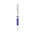 A white metal pen with a smooth finish and a branding logo on the side.