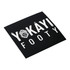 A square sticker featuring a black background with white text and a logo. The sticker is 75 x 75 mm.