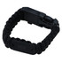 A black survival band made of braided material, featuring a sturdy clasp and a logo.
