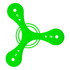 A bright green tripod-shaped boomerang with three arms and a circular centre, featuring holes throughout.