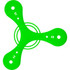 A green Tripod Boomerang with three arms and a central circular design, featuring several holes.