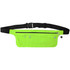 A bright green Lycra fitness belt with a black adjustable strap and zippered pocket. Features a logo.