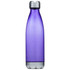 A drink bottle in purple transparent plastic with a silver cap, featuring a logo on the front.