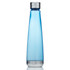 A drink bottle in a sleek, tapered design, featuring a blue Tritan body and a stainless steel lid.