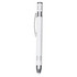 A metal pen in white with silver accents and a clip, featuring a clean and sleek design.