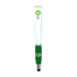 A white stylus pen with a green bottom, featuring a logo. Elegant and simple design for writing.