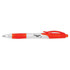A plastic pen in orange and white with a branding area and a clip for easy attachment.