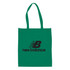 A green large shopping tote bag with a gusset and a logo printed on the front.