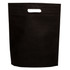 A black non-woven gift bag with a cut-out handle and a simple design. Features a logo.
